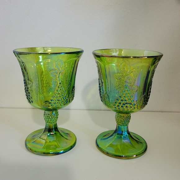 Vintage Indiana Carnival Green Goblets, set of 2 - Picture 1 of 5